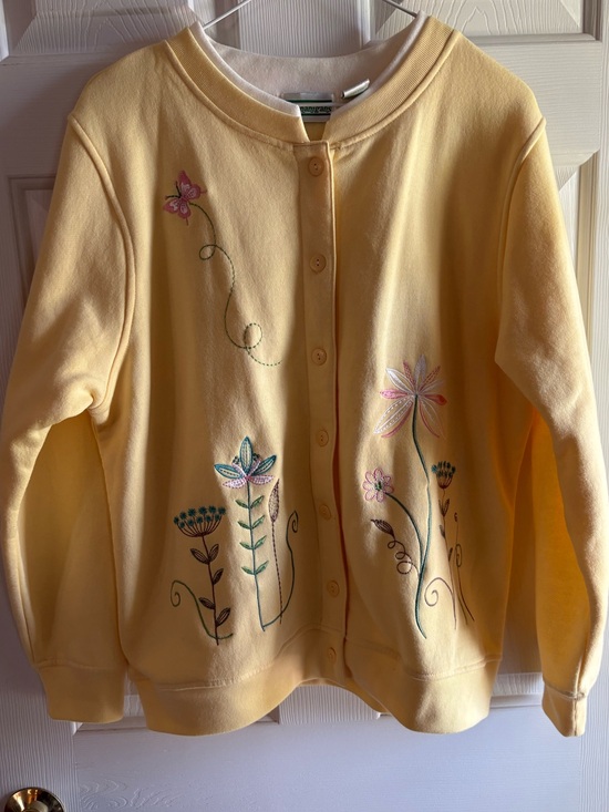 Shenanigans Sweaters - Vintage Shenanigans Floral Cardigan Sweatshirt Yellow Embroidered M Grandmacore